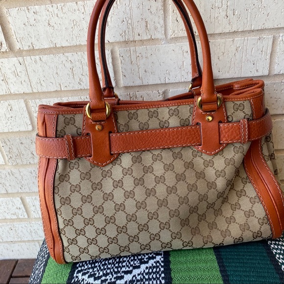 Gucci Orange GG Canvas Running Tote Bag Purse Med - Picture 11 of 16